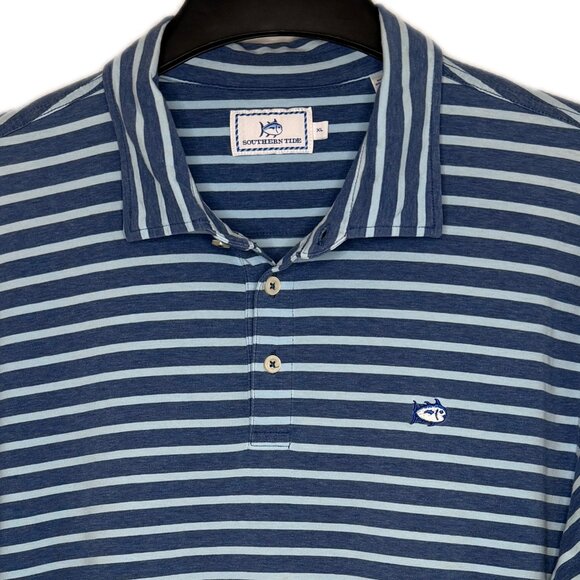 Southern Tide Seaside Performance Blue Striped Polo Shirt Size XL - Picture 2 of 6